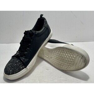 Bebe Sport Sneakers Womens Size 8 Lace Up Black Glitter Textile